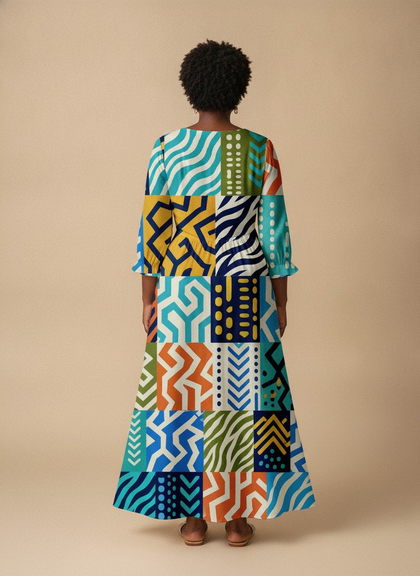 "Kitenge" Long Sleeve Maxi Dress