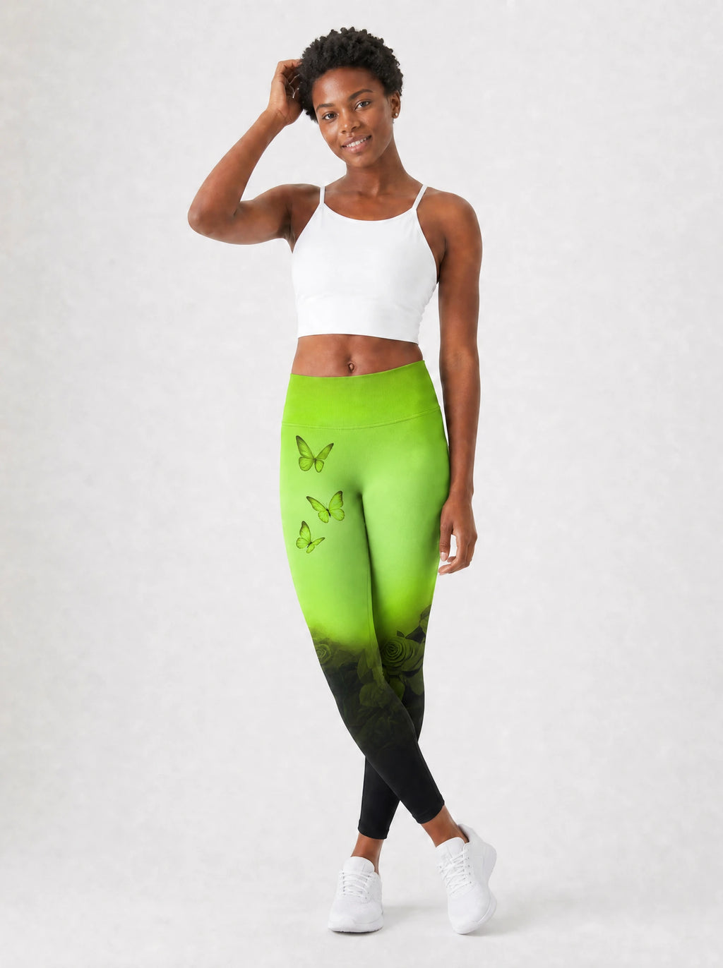 "Selah" Green Leggings — full body view on model