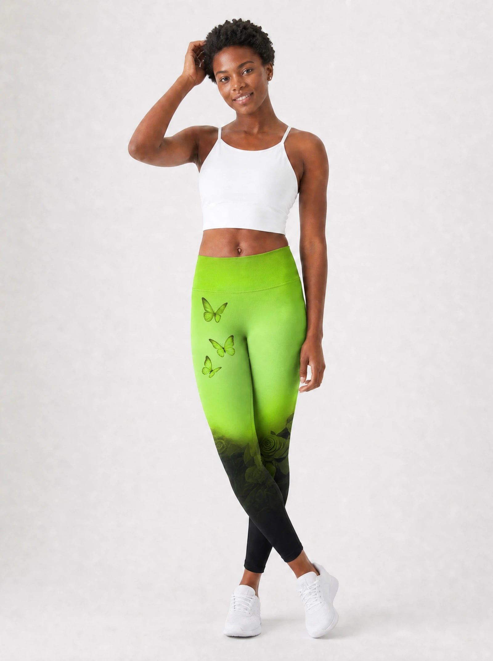"Selah" Green Leggings — full body view on model