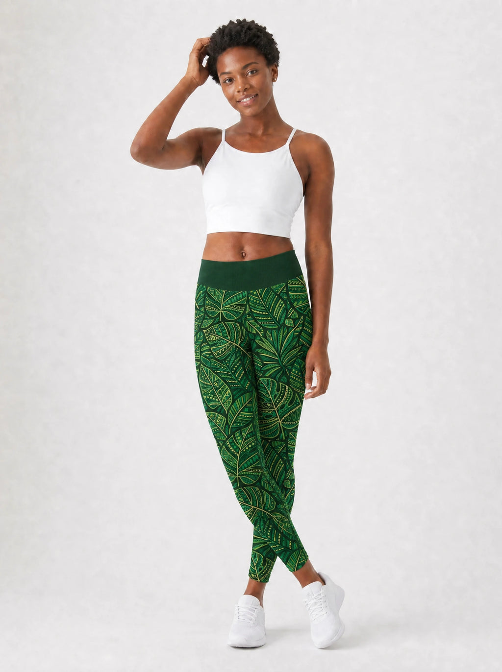 "Asili" Emerald Leggings — full body view on model