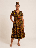 "Mudcloth" V Neck Midi Dress