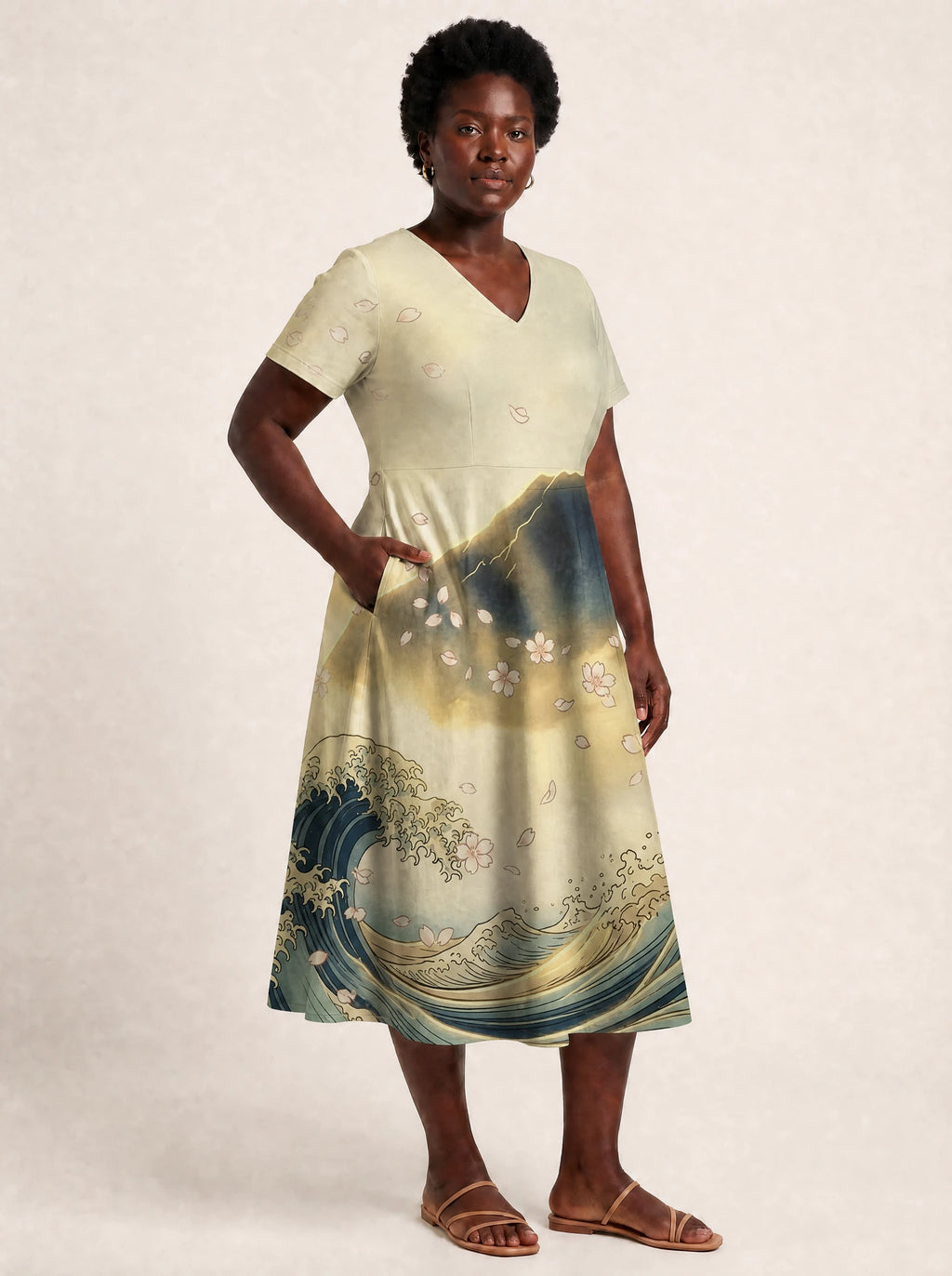 "Wimbi" V Neck Midi Dress