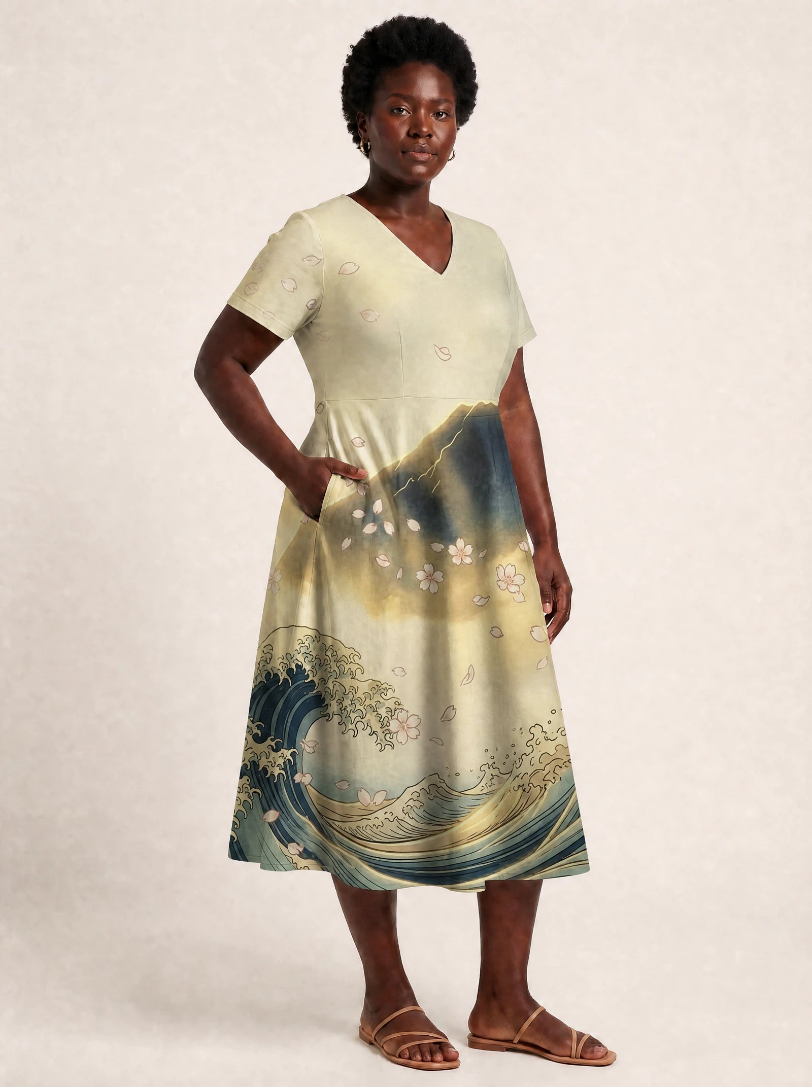 "Wimbi" V Neck Midi Dress