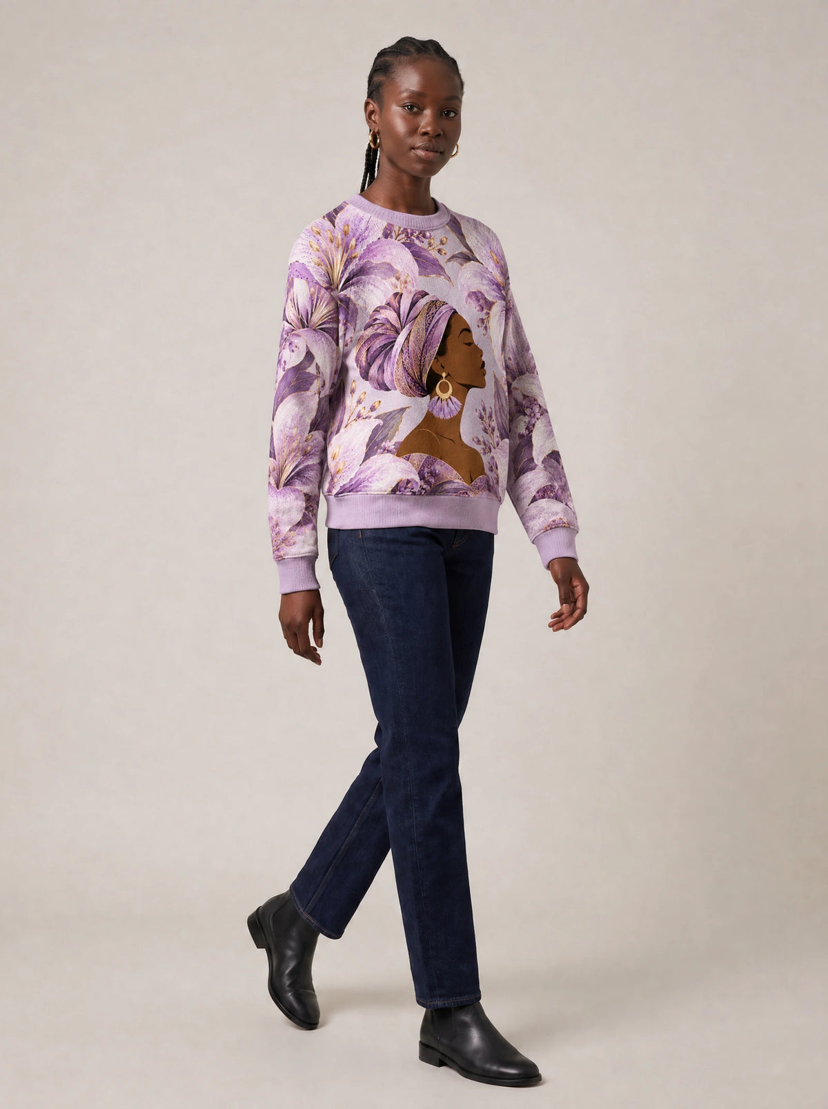 "Yungi" Sweatshirt — three-quarter view on model
