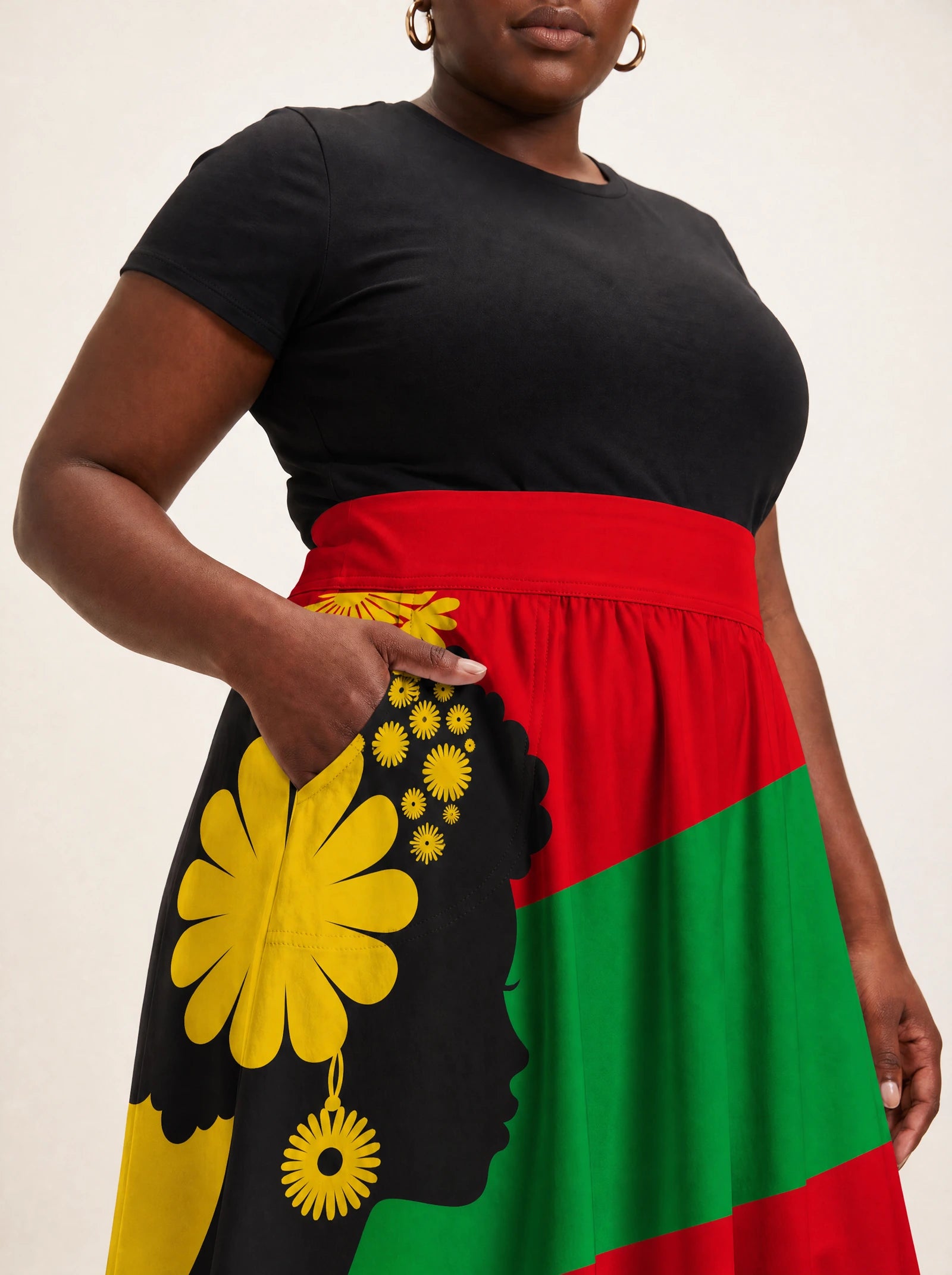"Furaha" Twirl Skirt — close-up of the waistband and side pocket