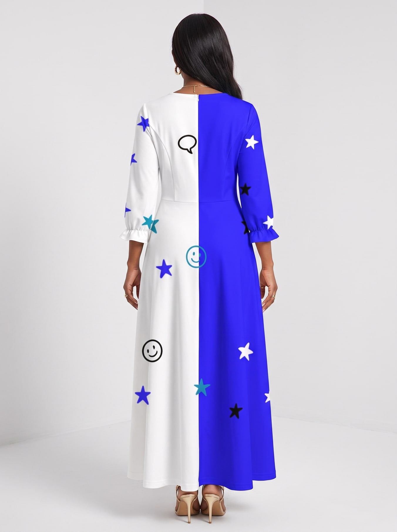 "Feeling Blacknificient Blue" Long Sleeve Maxi Dress