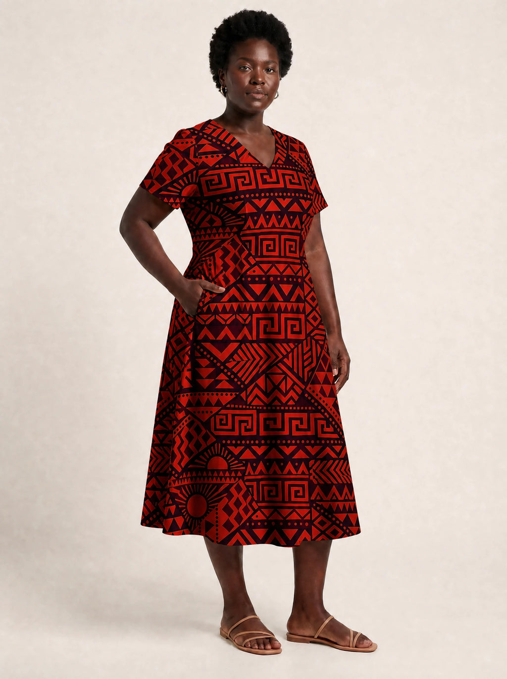 "Shaka Burgundy" V Neck Midi Dress