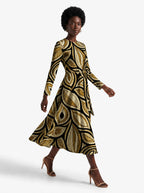 "Ashanti" Viscose Midi Dress — three-quarter view on model, hand in the side pocket