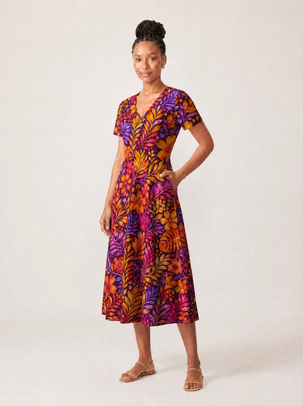 "Waridi" V Neck Midi Dress Promo