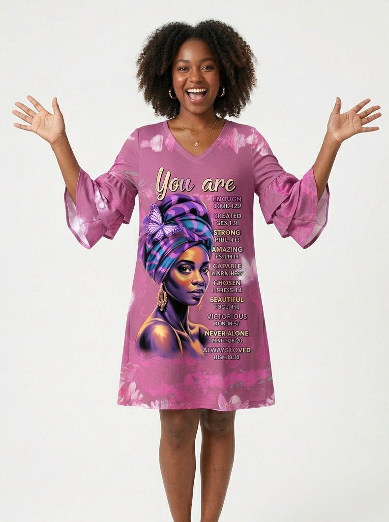 Pink Orchid Stacked Ruffle Sleeve Dress