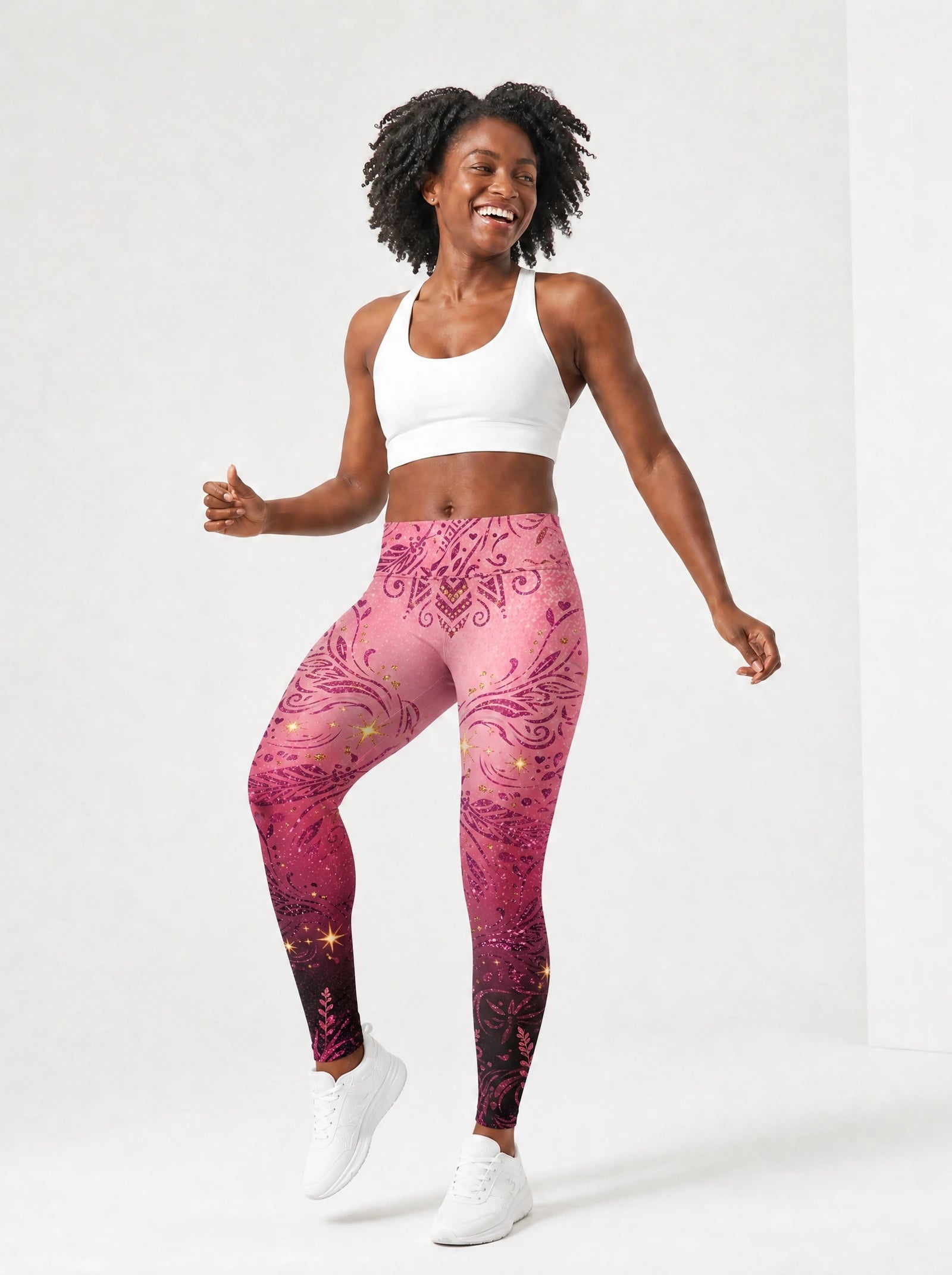 "August Queen Pink" Leggings — full body view on model