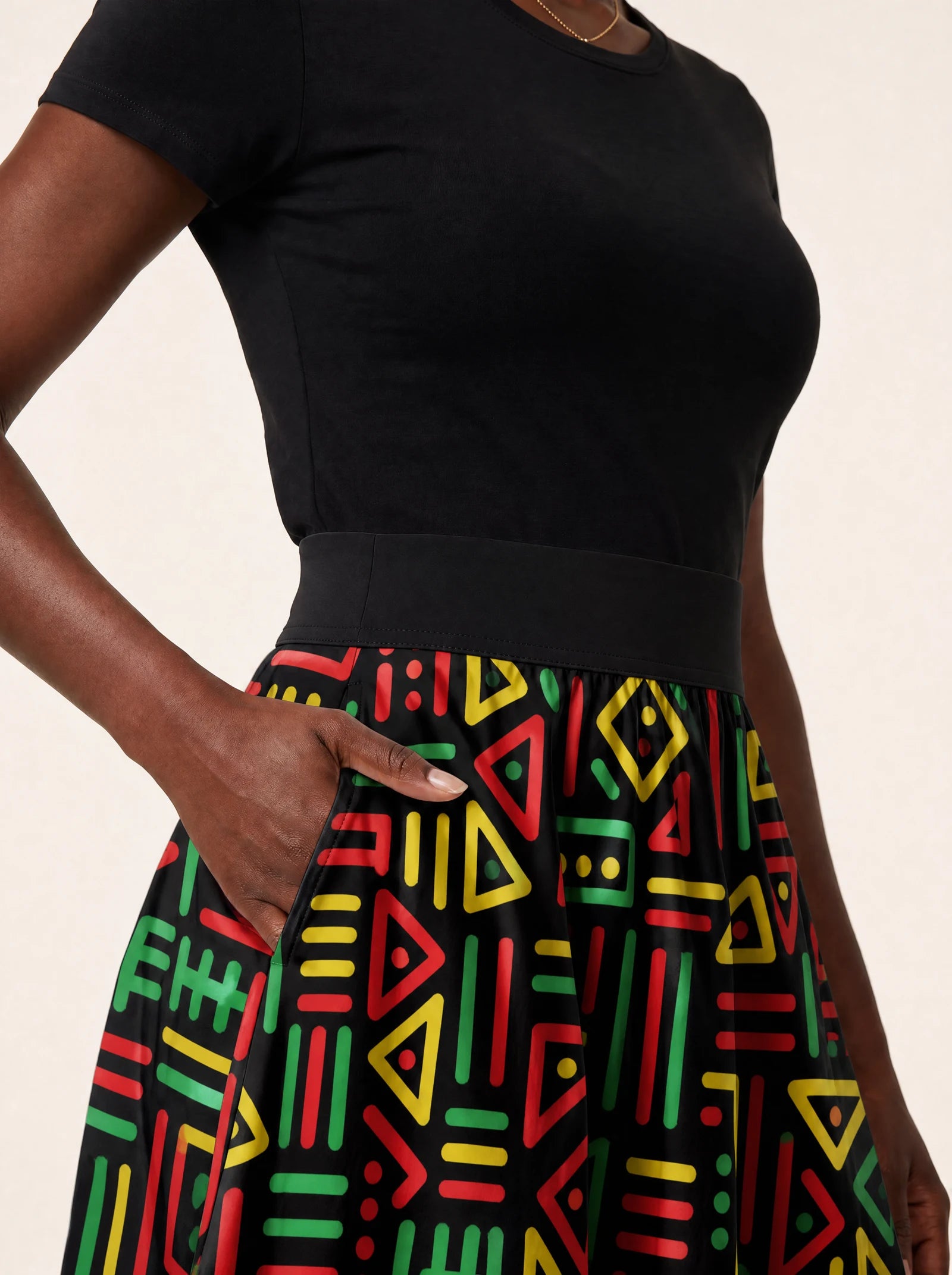 "Nairobi" Twirl Skirt — close-up of the waistband and side pocket