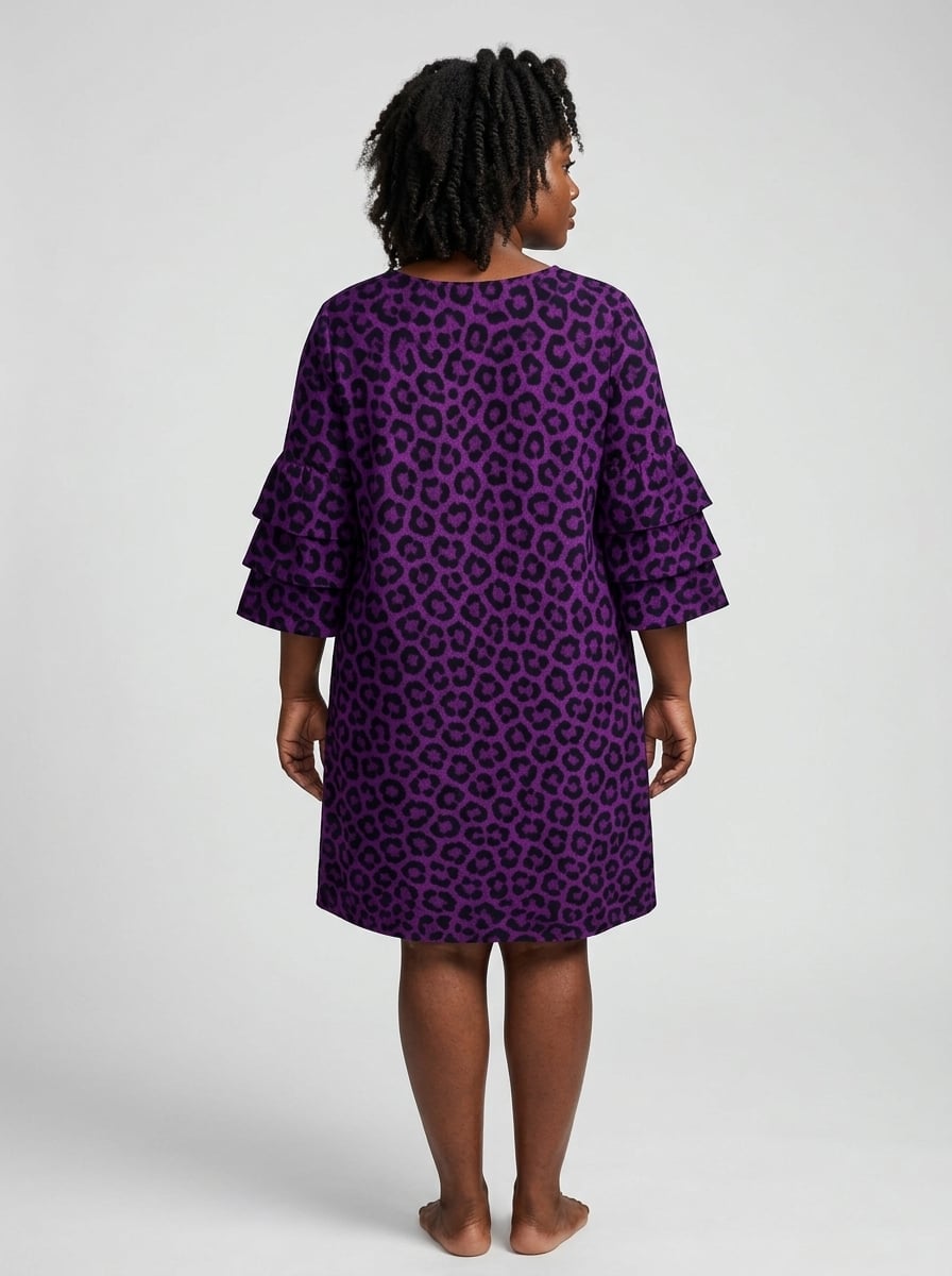 Purple Leopard Stacked Ruffle Sleeve Dress