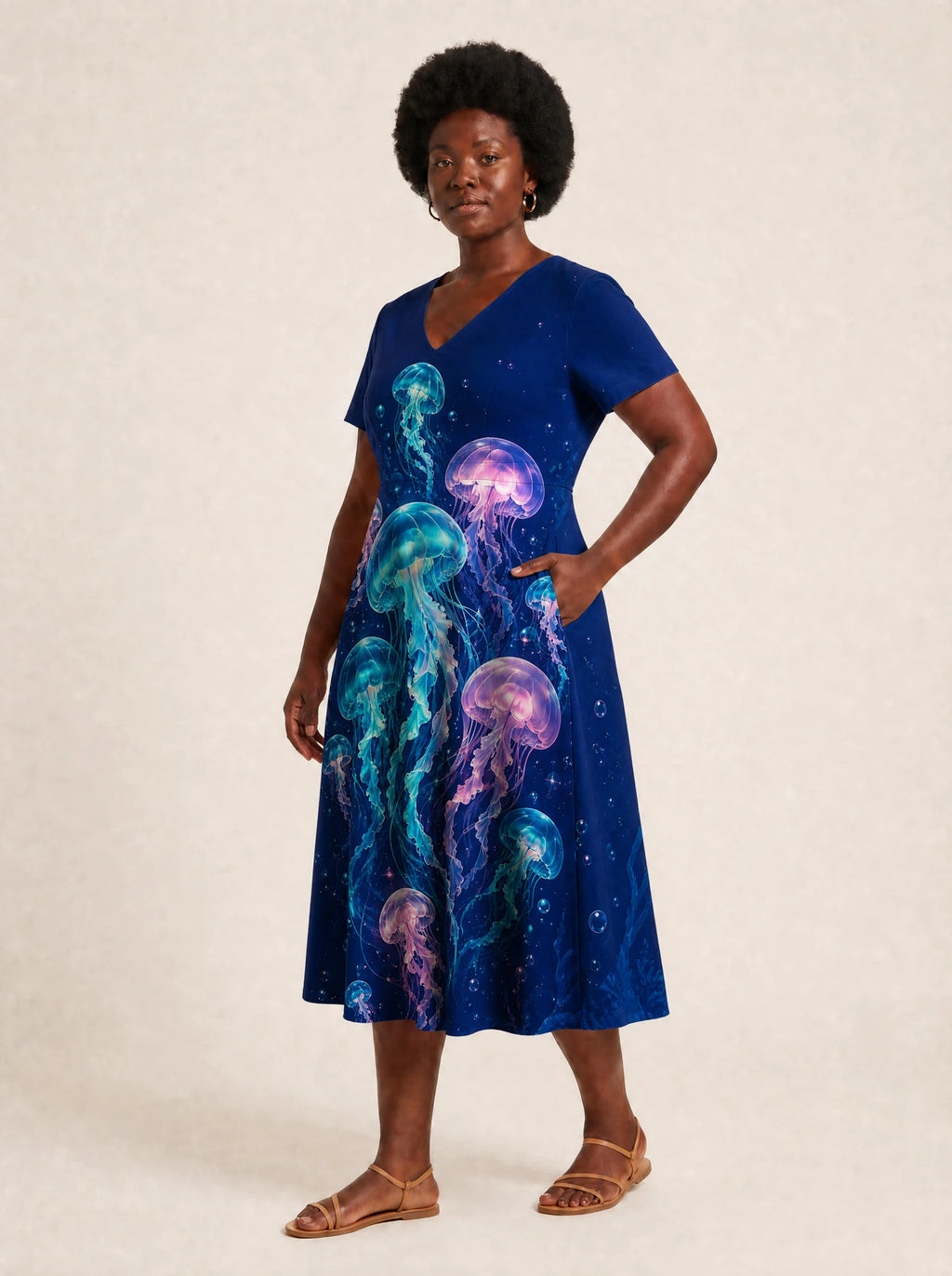 "Bahari" V Neck Midi Dress