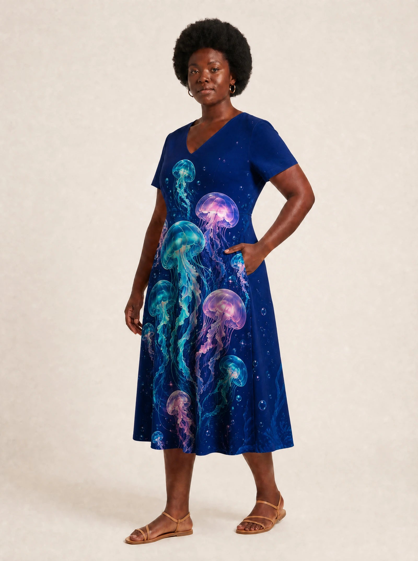 "Bahari" V Neck Midi Dress