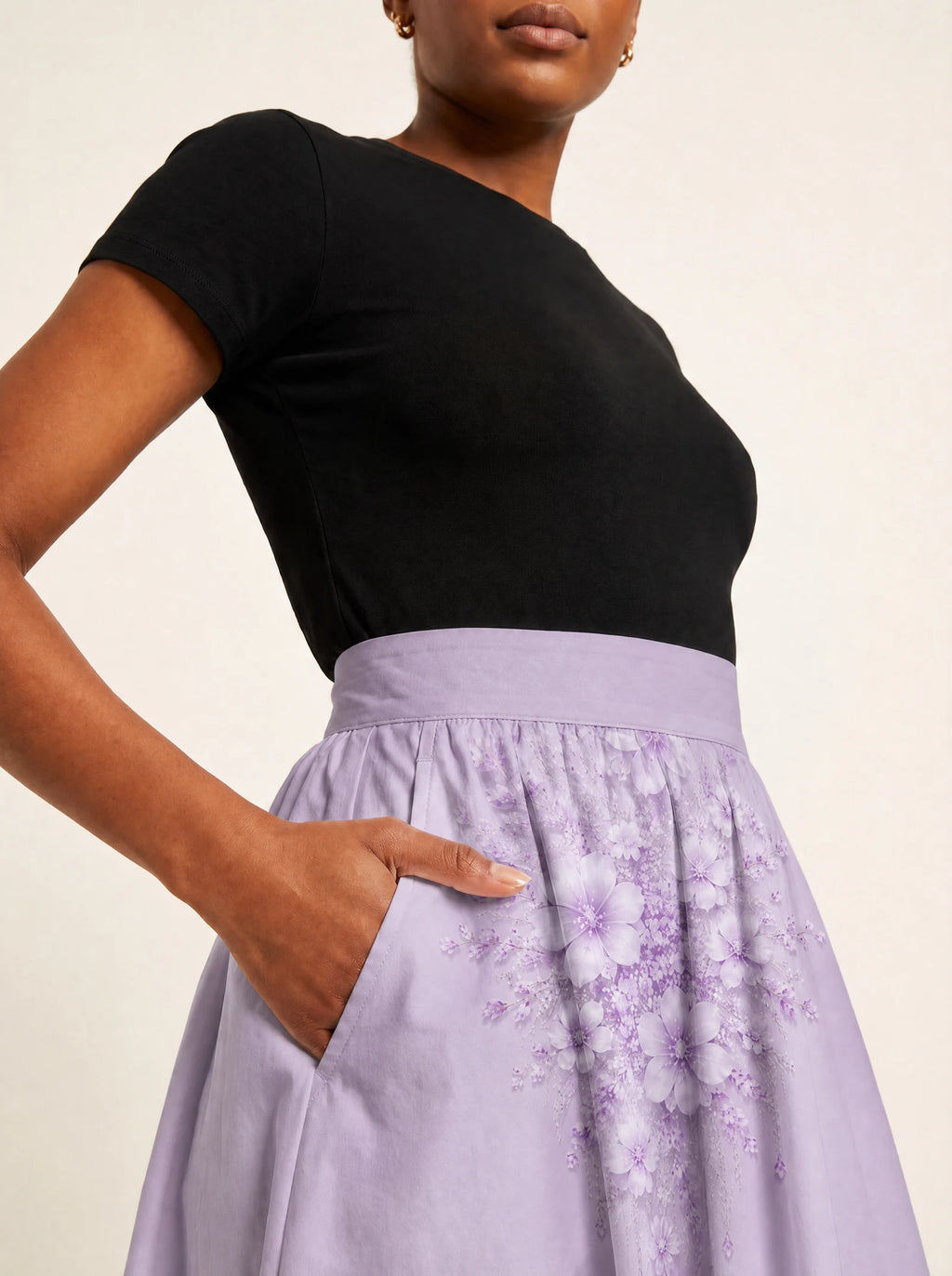 "Zambarau" Twirl Skirt — waistband and pocket close-up