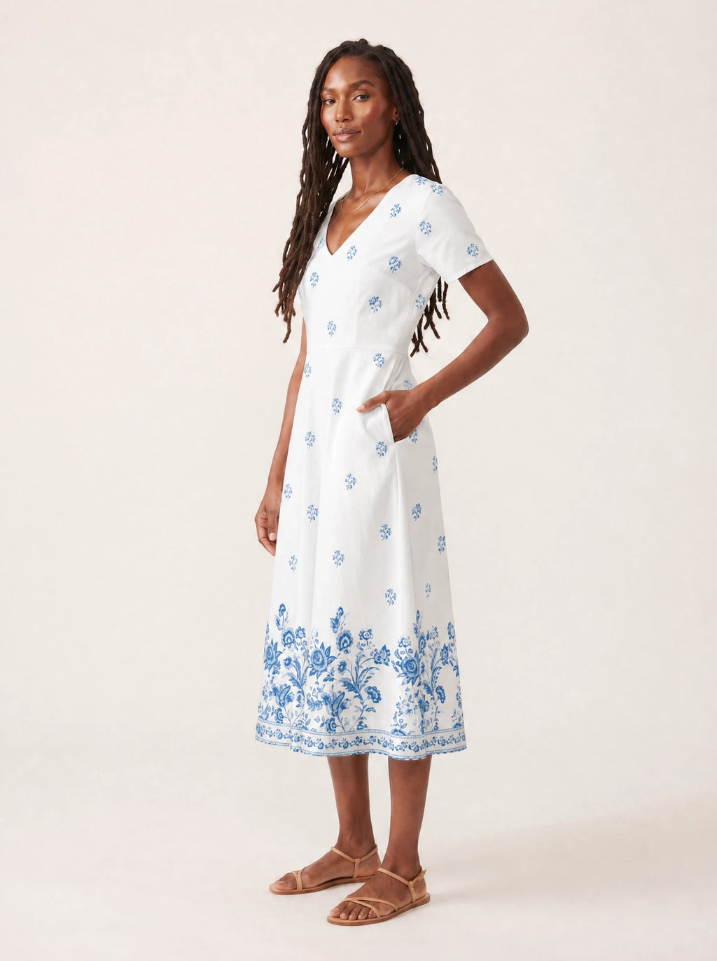 "Buluu" V Neck Midi Dress — full body