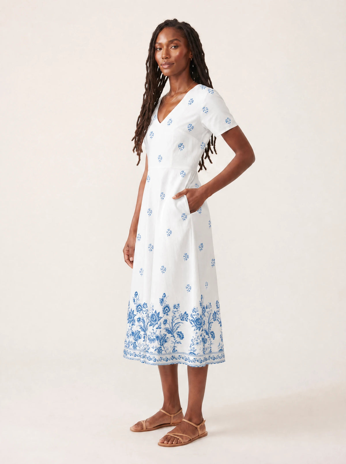 "Buluu" V Neck Midi Dress — full body