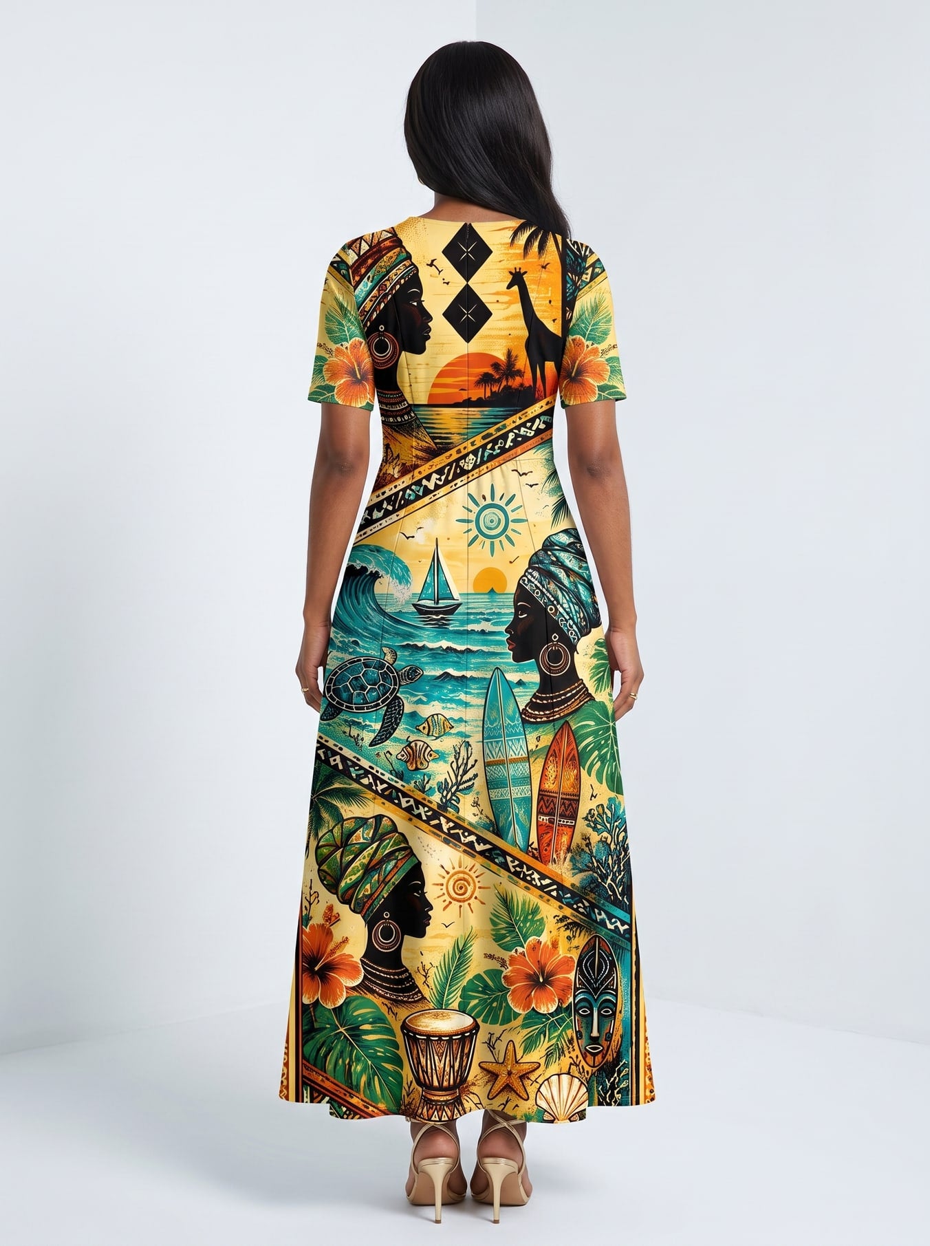 "Safari" Short Sleeve Maxi Dress