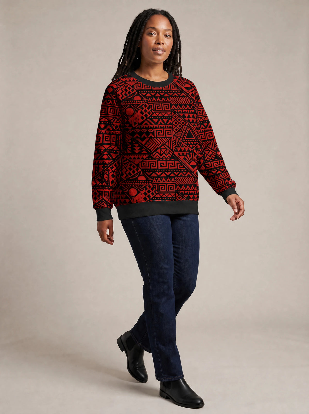 "Shaka Burgundy" Sweatshirt — three-quarter view on model