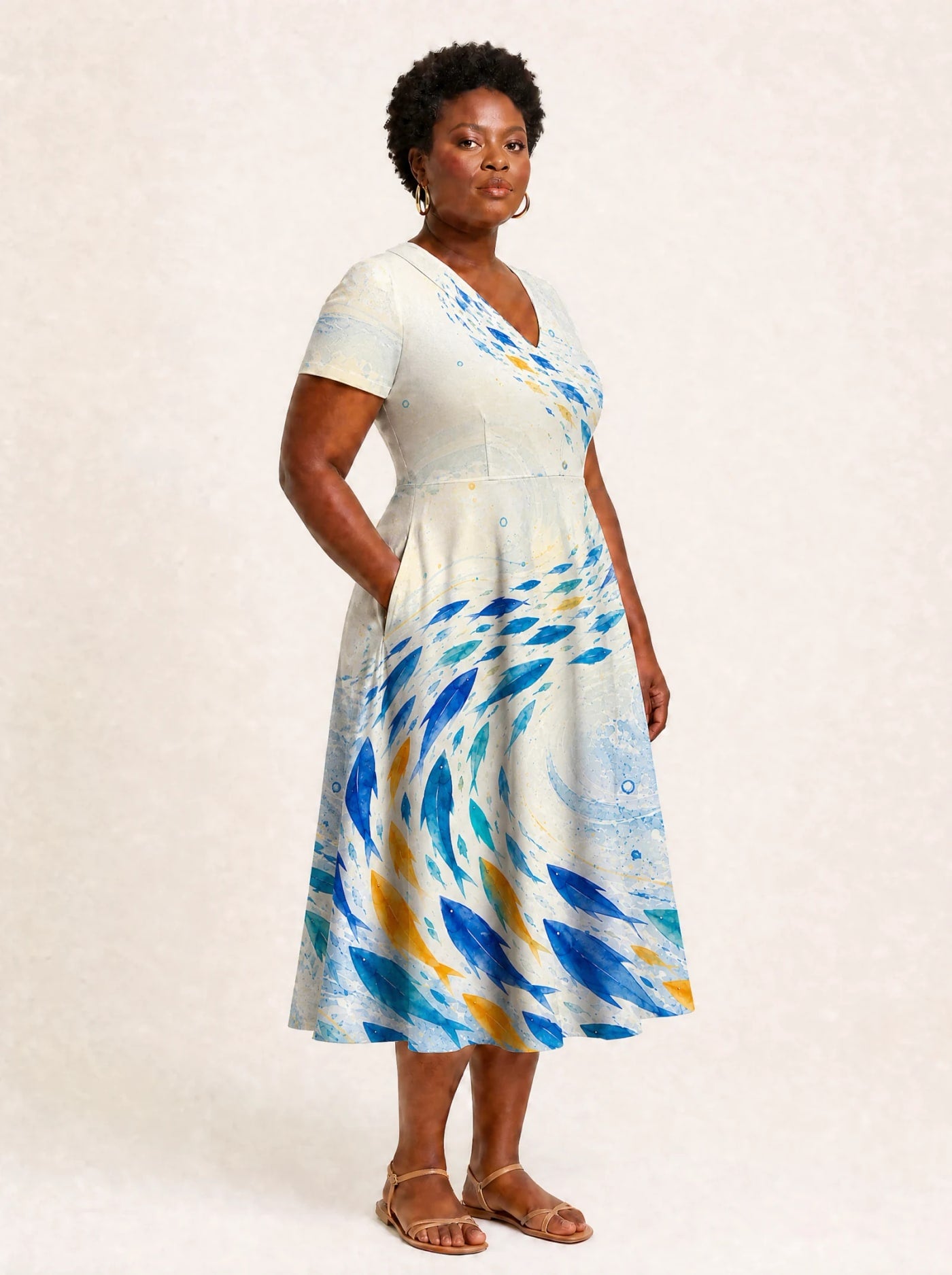 "Samaki" V Neck Midi Dress Promo