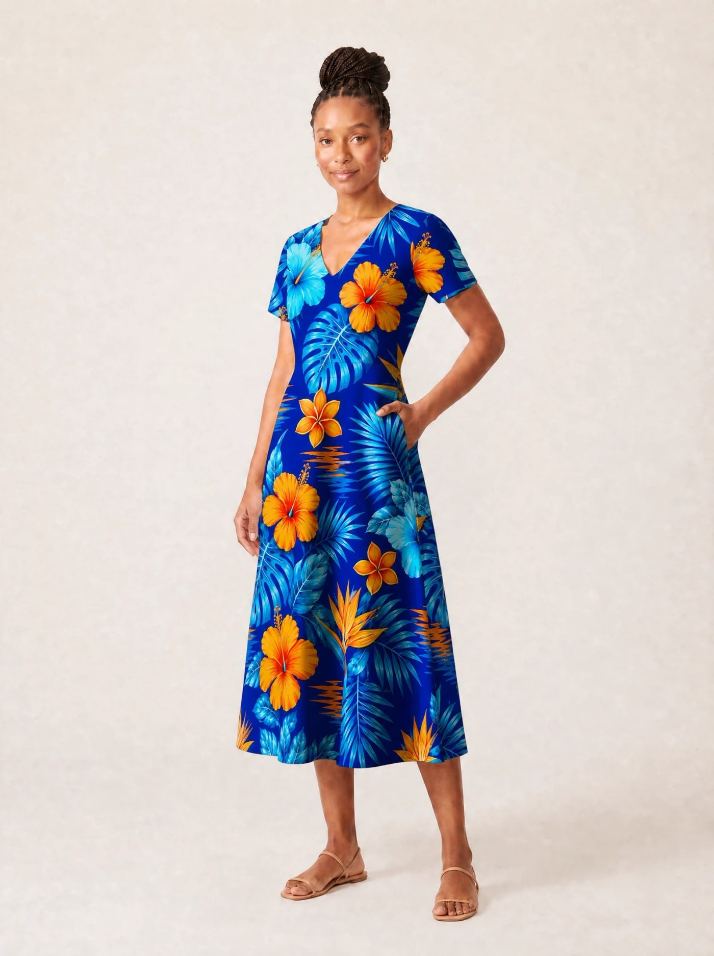 "Maua" V Neck Midi Dress Promo