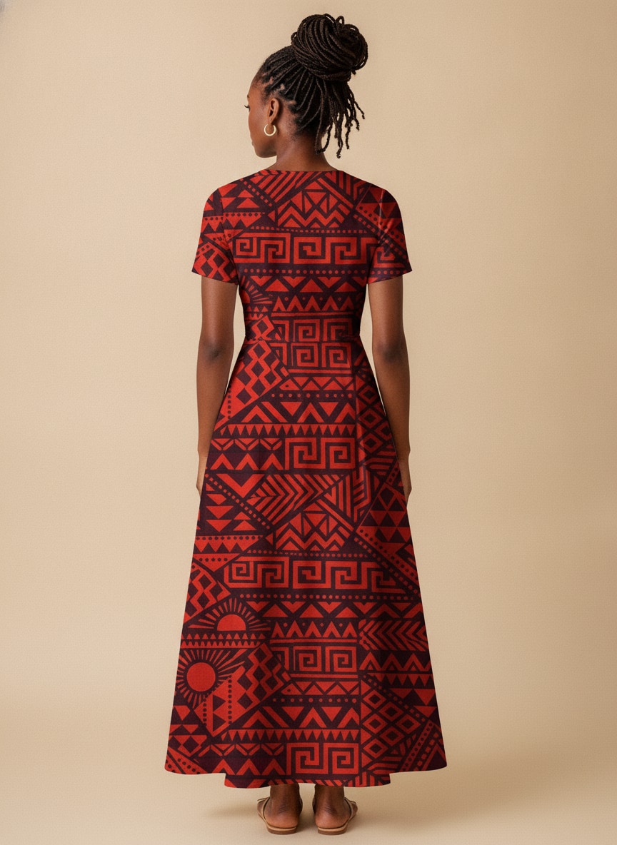 "Shaka" Burgundy Short Sleeve Maxi Dress