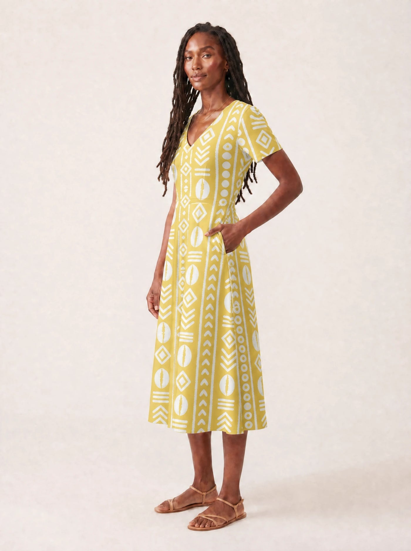 "Oshun Dhahabu" V Neck Midi Dress Promo