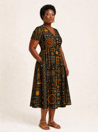 "Afrocentric Pattern" V Neck Midi Dress Promo