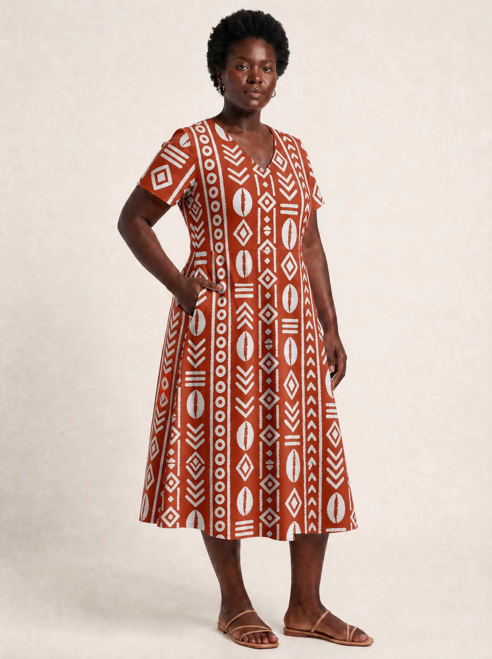 "Oshun Kijani" V Neck Midi Dress