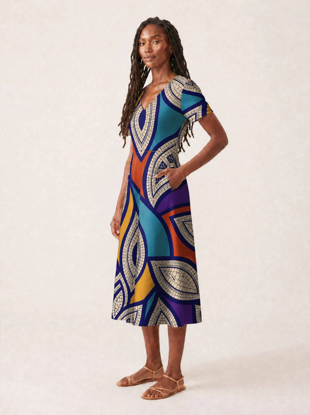 "Johari" V Neck Midi Dress Promo