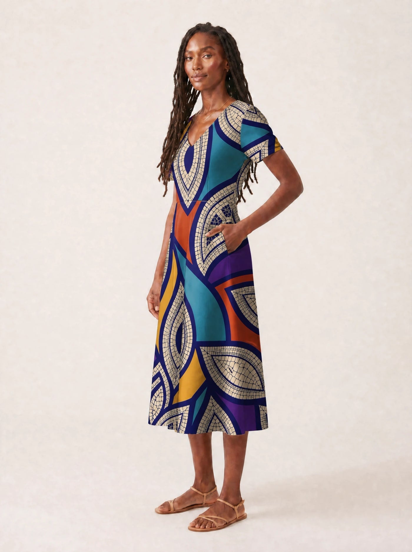 "Johari" V Neck Midi Dress Promo
