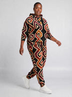 "Fundo" Black Wine Hoodie & Jogger Set — walking three-quarter view on model
