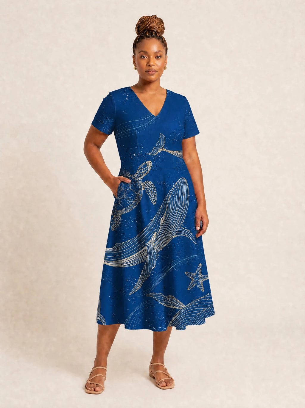 "Pwani" V Neck Midi Dress