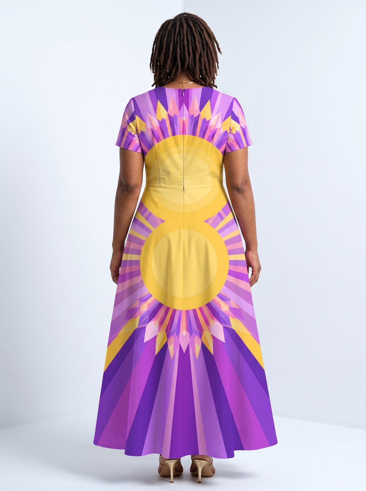 "August Queen Purple Bloom" Short Sleeve Maxi Dress