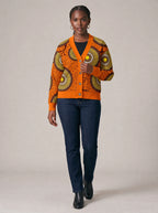 "Mchana" Cardigan — three-quarter view on model
