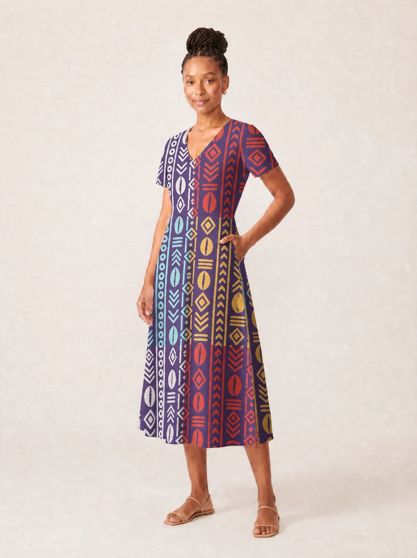 "Oshun Zamani" V Neck Midi Dress Promo