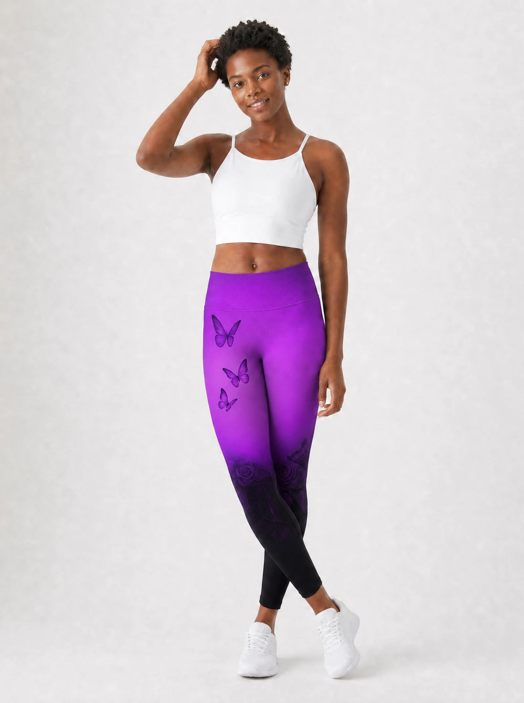 Selah Purple Leggings — full body view on model