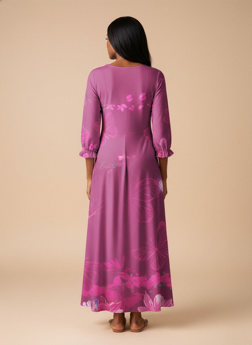 "Imani" Wild Rose Long Sleeve Maxi Dress