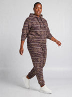 "Tabaka" Plum Gold Hoodie & Jogger Set — walking three-quarter view on model