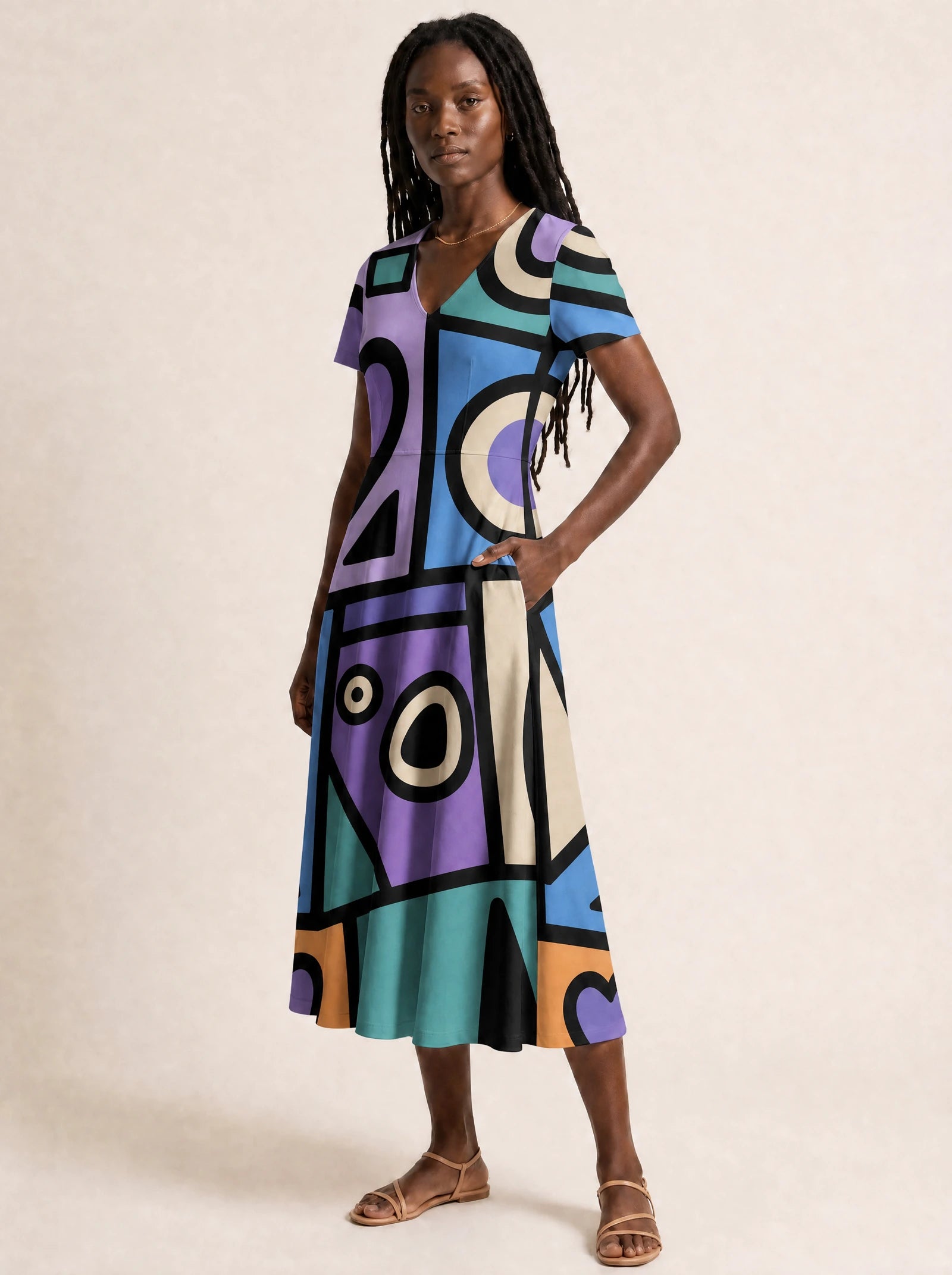 "Sanaa" V Neck Midi Dress