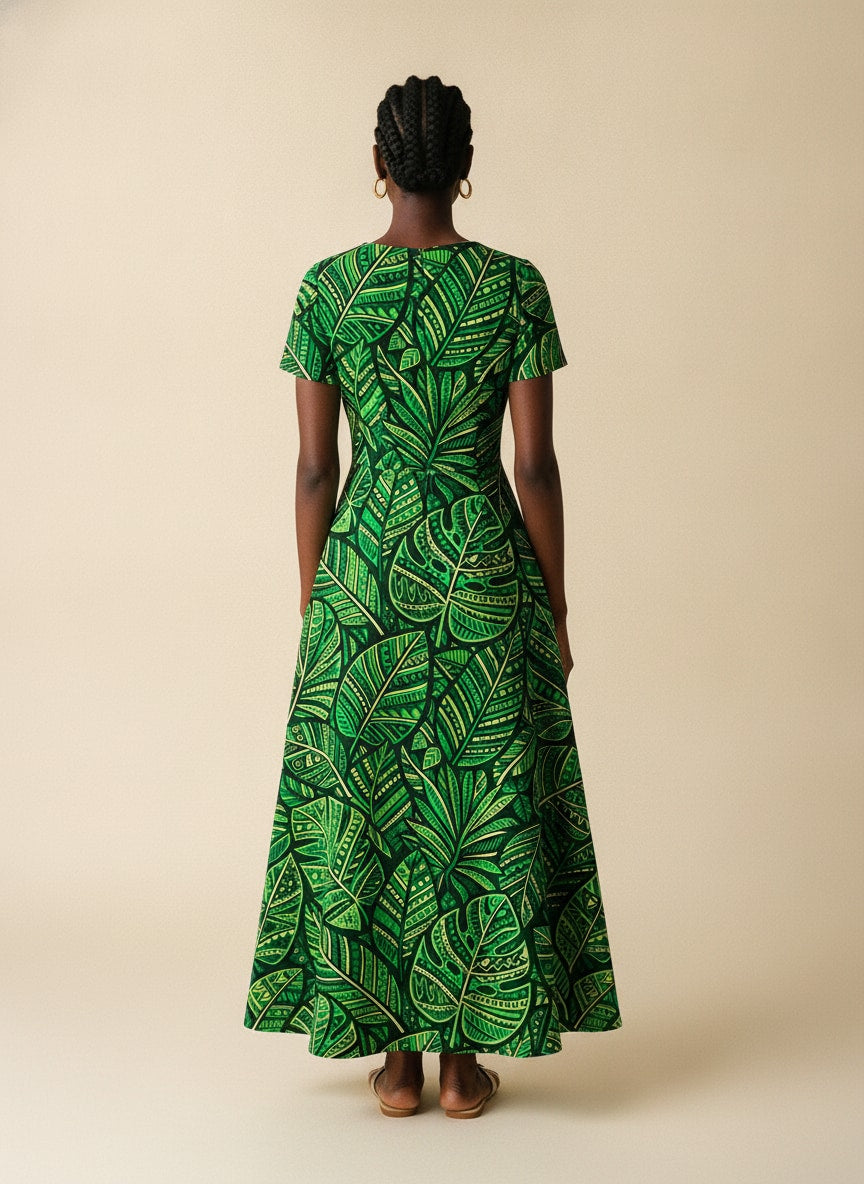 "Asili" Emerald Short Sleeve Maxi Dress