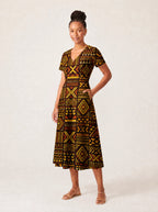 "Mudcloth" V Neck Midi Dress Promo