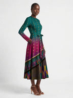 "Lulu" Long Sleeve Midaxi Dress — walking, three-quarter view on model