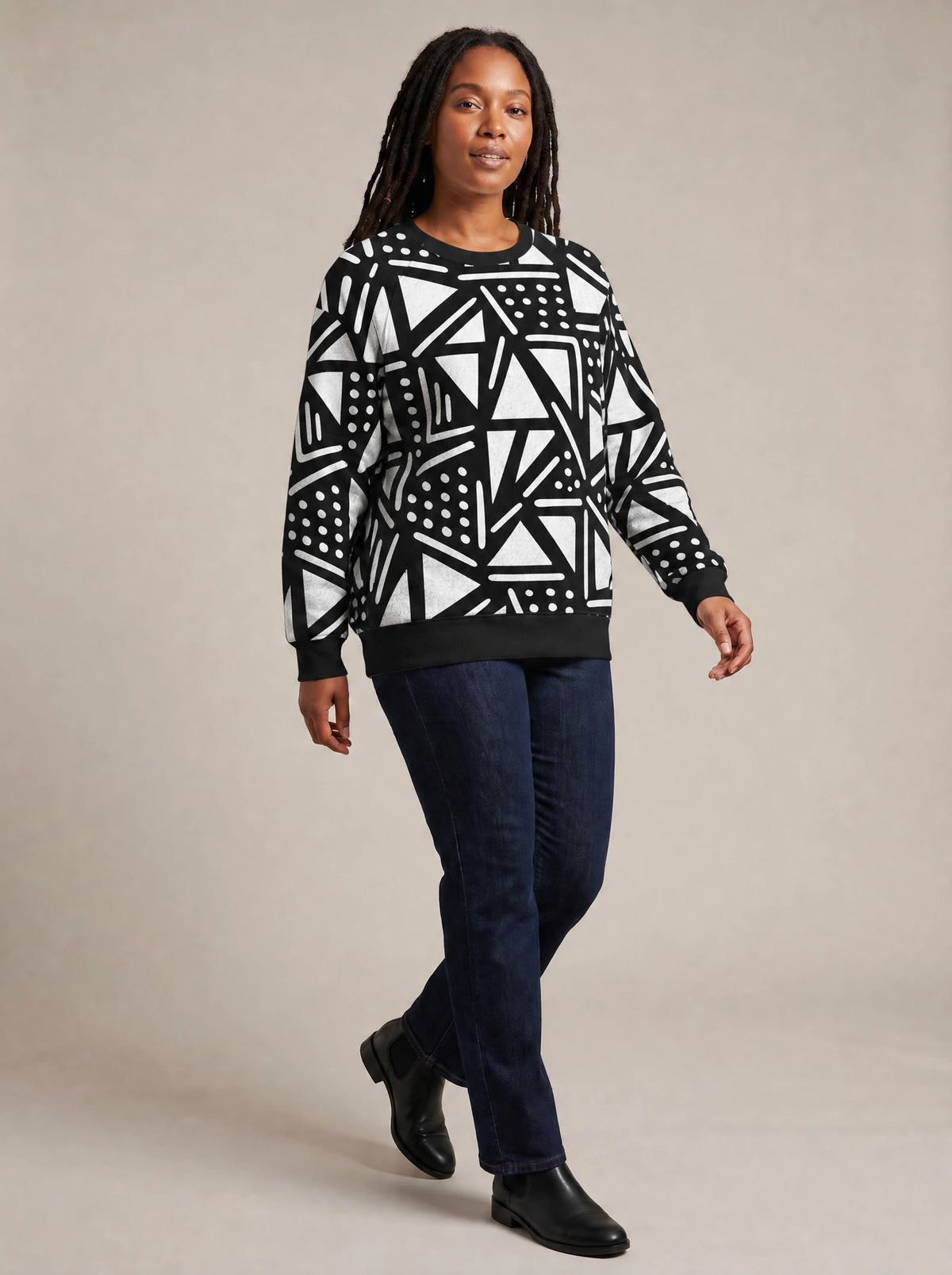 "Pembe" Sweatshirt — three-quarter view on model