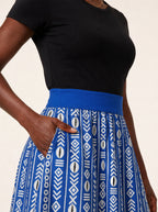 "Oshun Royal Blue" Twirl Skirt — close-up of the waistband and side pocket