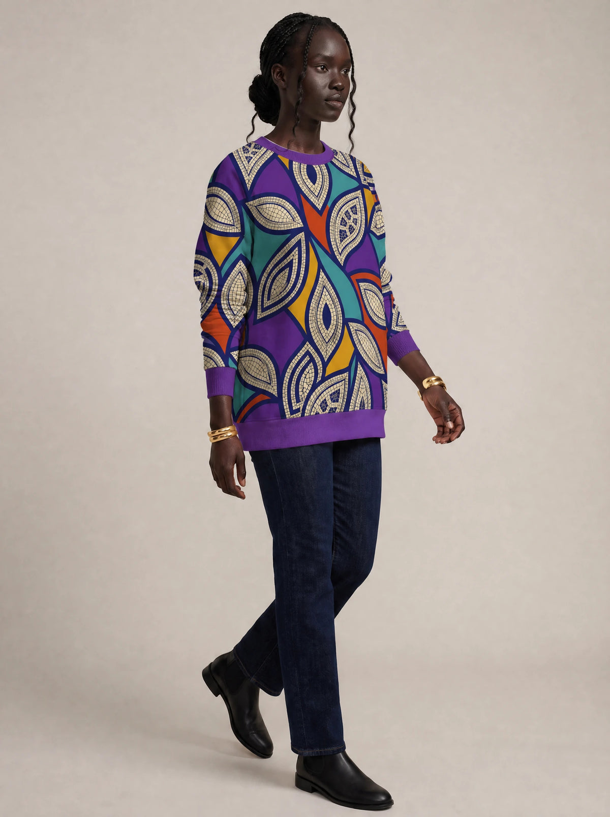 "Johari" Sweatshirt — three-quarter view on model