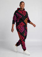 "Kiungo" Black Berry Hoodie & Jogger Set — walking three-quarter view on model