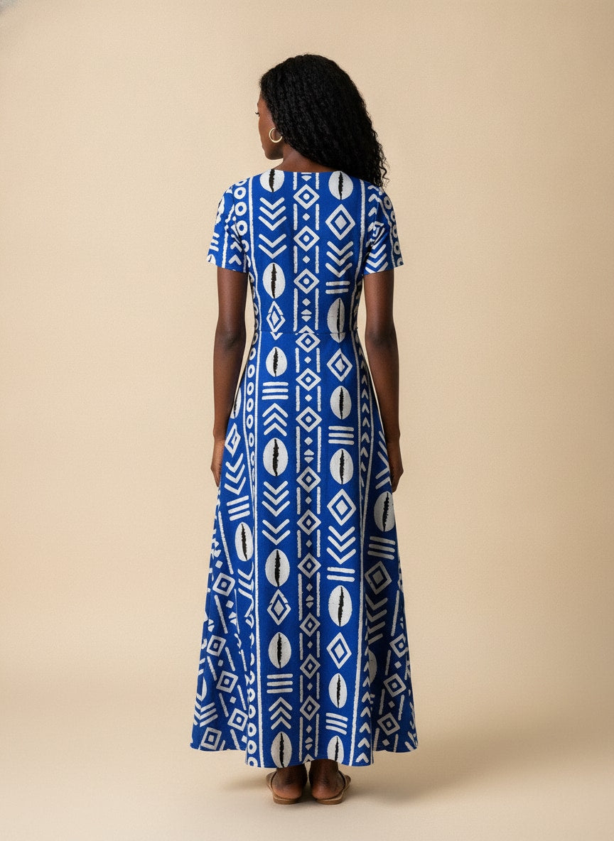 "Oshun" Royal Blue Short Sleeve Maxi Dress