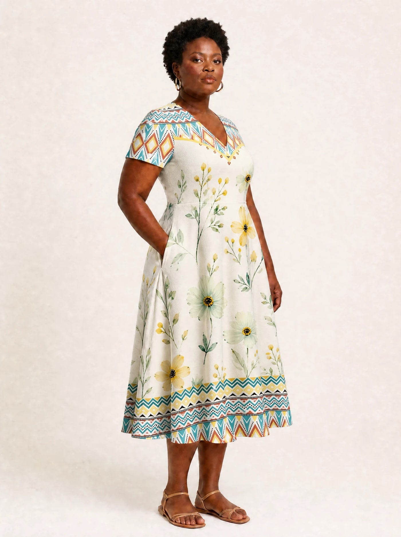 "Alizeti" V Neck Midi Dress Promo
